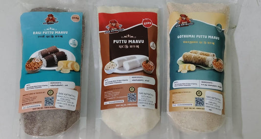 Healthy Puttu Maavu Combo Pack – Ragi, Gothumai & Rice Puttu Flour (600g)