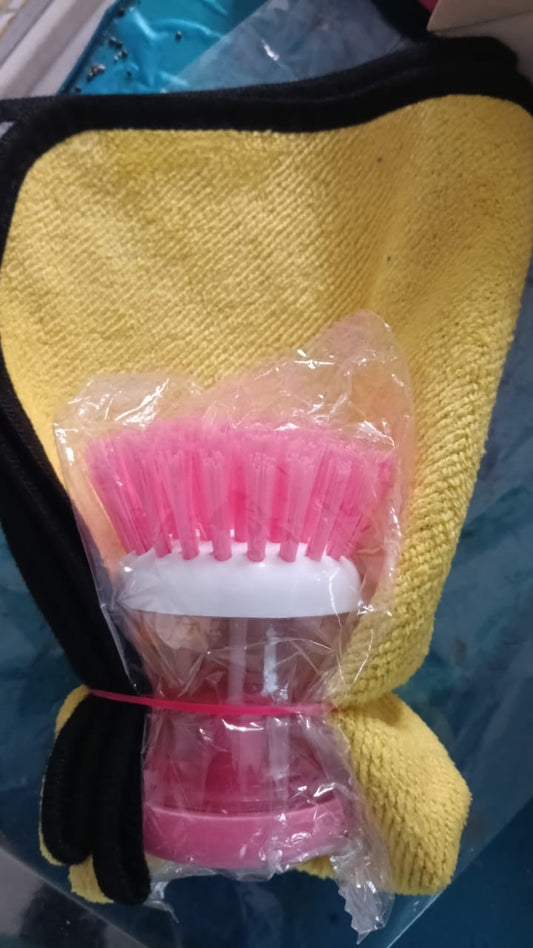 2-in-1 Soap Dispensing Dish Scrub Brush with Microfiber Cleaning Cloth - 99rs